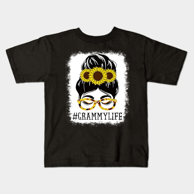 Messy Bun Grammy Life Grandma Sunflowers Cute Mothers Day Kids T-Shirt by TeeaxArt